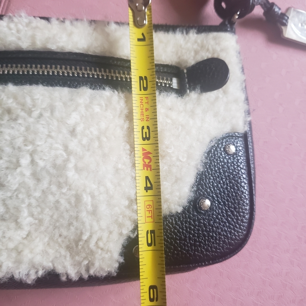 Coach Small Rhyder Pochette Shearling Crossbody Bag Wool Pebbled Leather - Picture 12 of 12